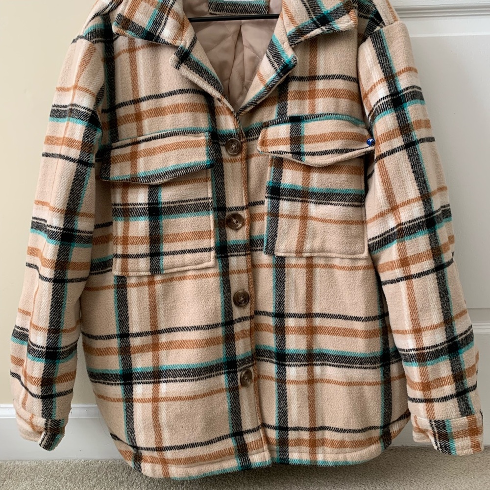 Hurley Lined Jacket/Shacket - Heavy Flannel - Tan/Plaid Button Down - Sz Large